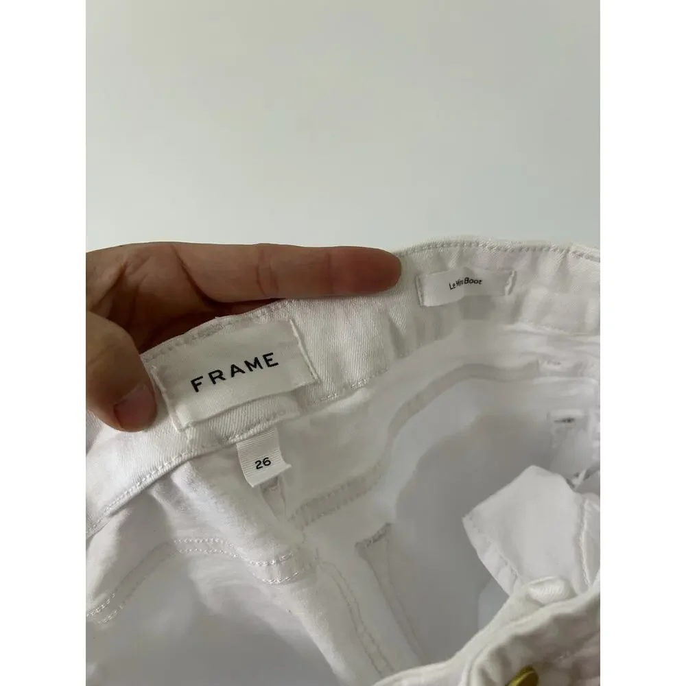 Frame Le Crop Mini Boot Cut White Denim JEANS Size 26 x 32 Stretch‎ Womens - Picture 4 of 11